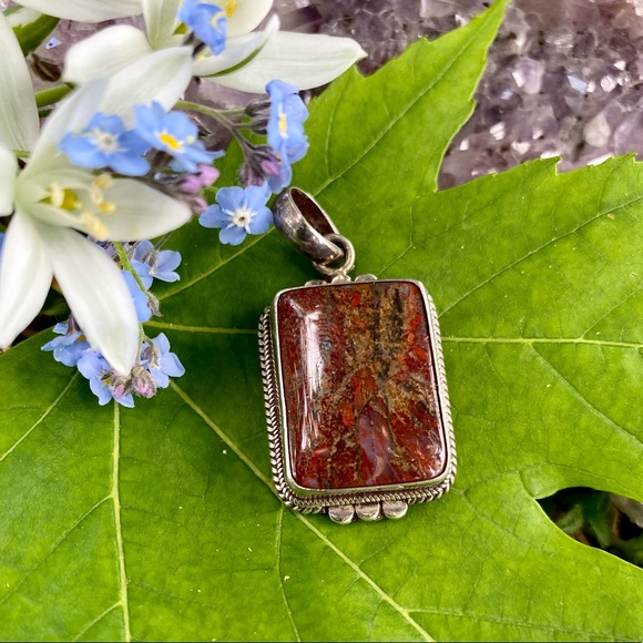 Red Jasper Rectangle Sterling Silver Healing Pendant - Picture 3 of 6